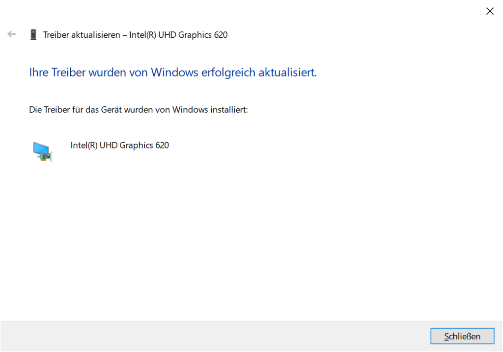 Screenshot der Treiber Aktualisierung unter Windows 10 - Treiber wurde erfolgreich installiert